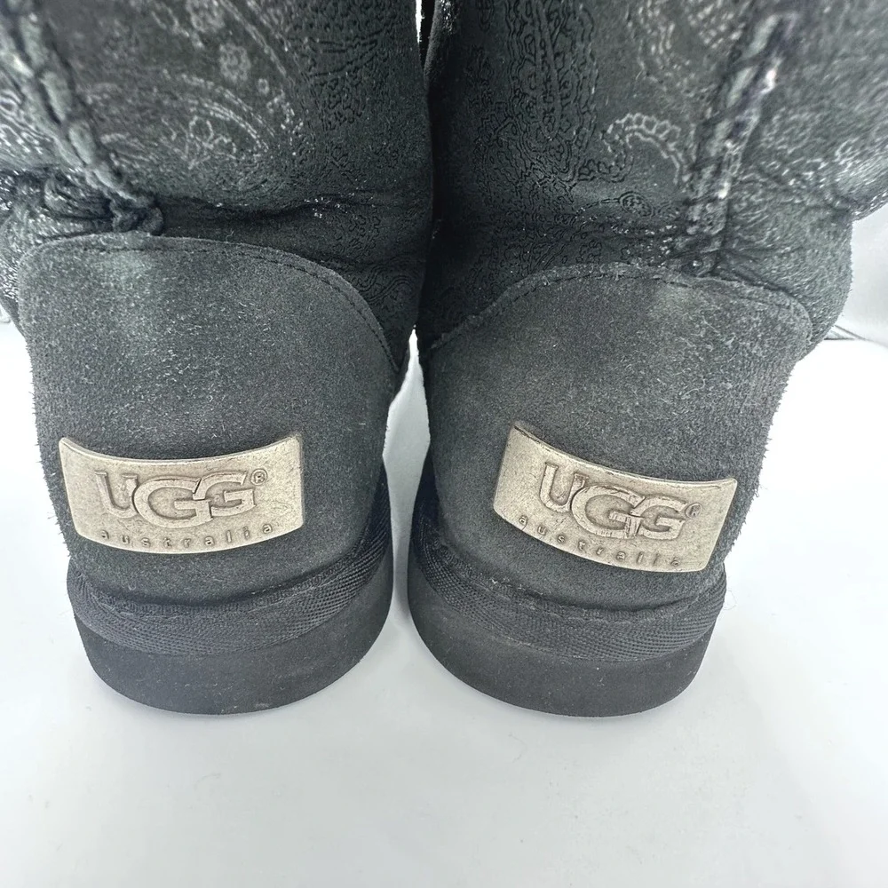 UGG Australia #5852 Black Paisley Classic Tall Metallic Plate Sheepskin Boots W6